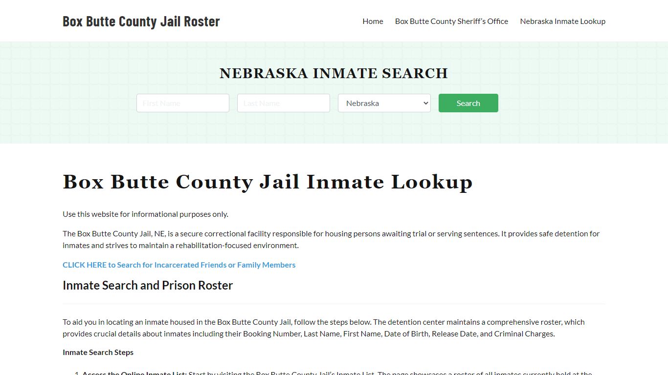 Box Butte County Jail Roster Lookup, NE, Inmate Search