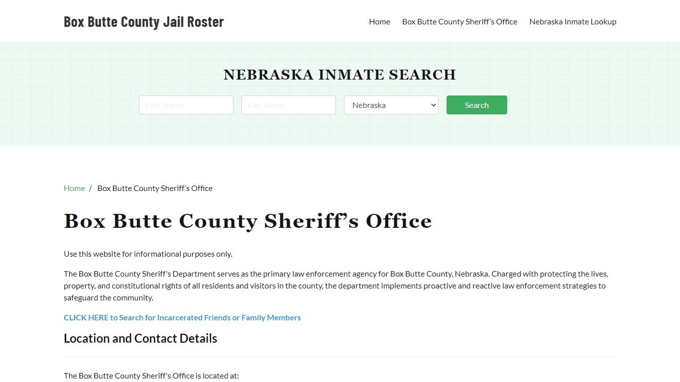 Box Butte County Sheriff Office, NE, Arrest Warrants Search